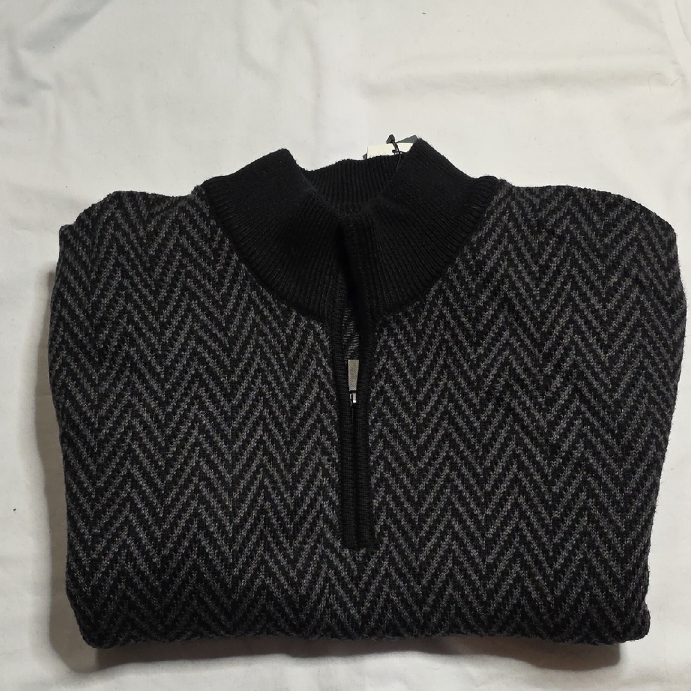 Perry Ellis Black and Gray Zip-Up Sweater